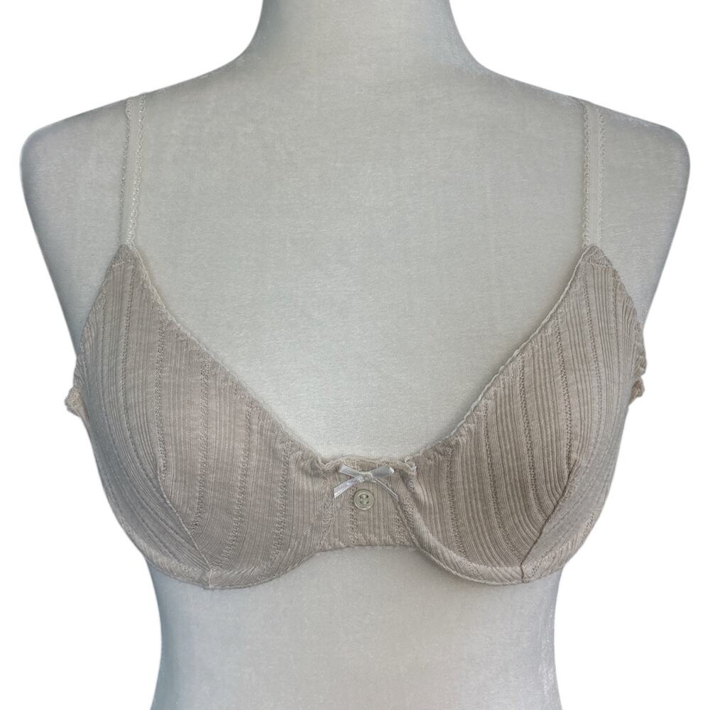 Vintage Victoria's Secret Ribbed Cotton Underwire Demi Bra Oatmeal Size 36B Y2K